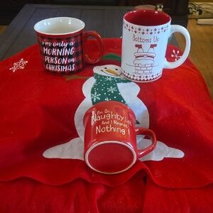 Festive Red and White Christmas Mugs Trio